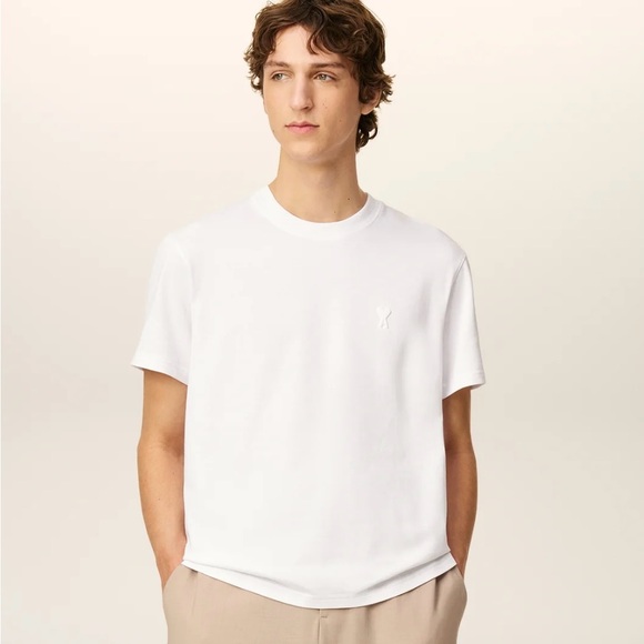 Men’s Ami Paris Shirt AMI DE COEUR T-SHIRT White Organic Cotton Tee Size XL New